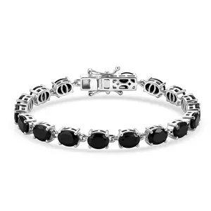 California Black Jade 14.35 ctw Classic Link Bracelet in Platinum Plated 7.25 In