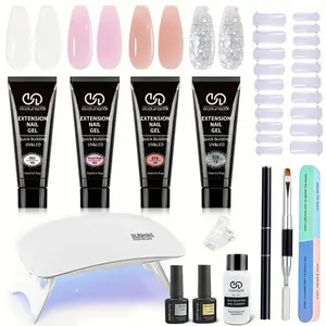 All-in-One Nail Gel and Lamp Nail Art Kit, Gel Nail Set, 4 Color Gel Nail Polish & UV Lamp & Nail Art Tools, Professional Nail Art Kit for Women & Girls, Nail Manicure Kit