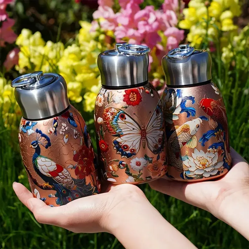 Stainless Steel Durable Portable Travel Mug, Leakproof Shockproof Insulated Thermal Coffee Cup for Hot/cold Drinks, Camping Office Commute, 10oz Art Style Butterfly