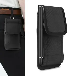 Heavy Duty Nylon Cell Phone Holder Waist Pack Adjustable Belt Clip Holster Pouch for iPhone & Android Phones 5.7-6.3 inch with Built-In Pen Holders for Men Women