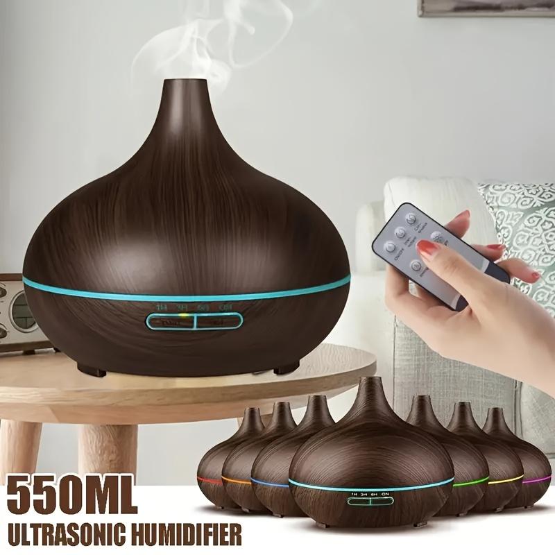 550ml Aromatherapy Diffuser with 6 Essential Oils Wood Grain Ultrasonic Humidifier Remote Control 7 Color LED Light Ideal for Christmas Birthday Housewarming fireplace flame dispensador aroma mini Gradient timer dual colorful USB Ultrasonic Diffuser Set
