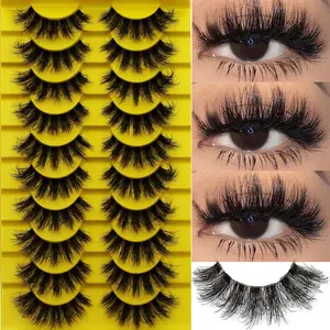 10 Pairs False Fluffy Russian Strip Lashes 3D Fake Lashes Makeup Messy False Eyelashes Fluffy Thick Lashes Cosmetic