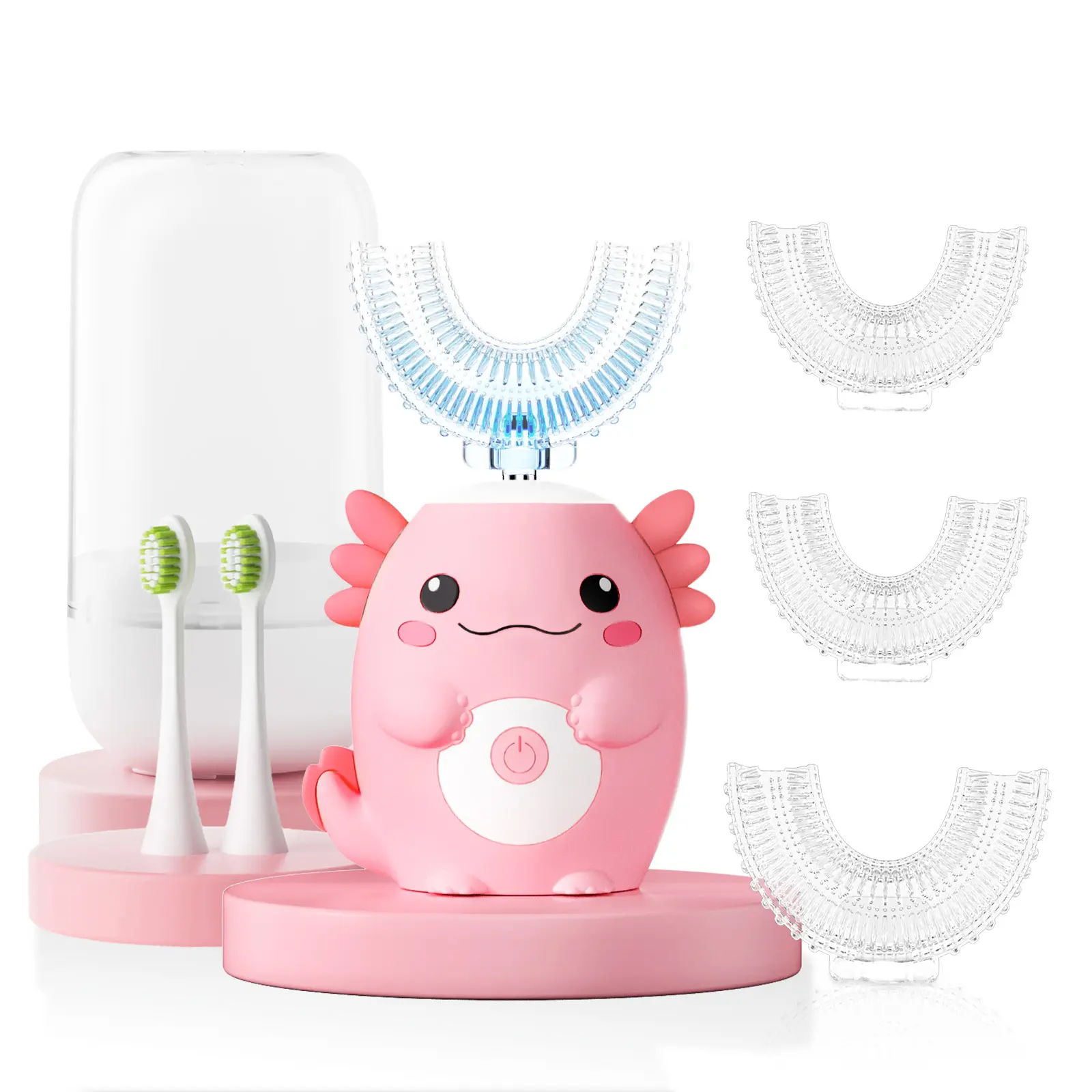 Kids Electric U Shaped Toothbrush Children Rechargeable Ultrasonic Toothbrush with 6 Soft Brush Head IPX7 Water Proof 6 Cleaning Modes, Childrens Toothbrush, Rechargeable Electronic Toothbrushes