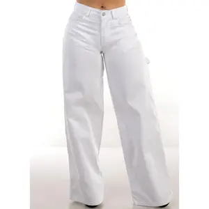 High Waisted White Wide Legged Stretch Jeans