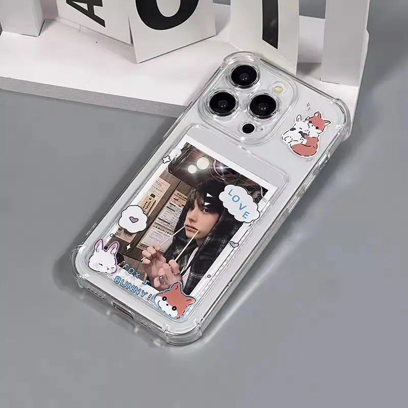 Cartoon fox and rabbit card holder phone case, compatible with iPhone 17/16/15/14/13/12/11/PRO/PROMAX/PLUS models, made of TPU material, shockproof and drop-proof.