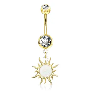 Gold Sun Opal Glitter Belly Ring