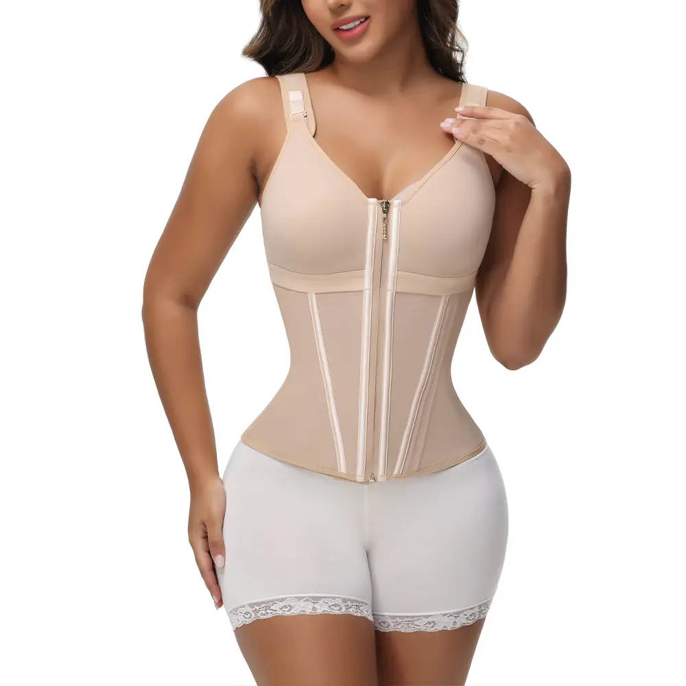 KELLYLEE Women's Zipper Corset with Bra Tummy Control Sport Workout Vest Fajas Colombianas Waist Shapewear Tank Top for Fitness Yoga & Office Wear - Womenswear Basic Full Coverage Compression Minimalist Design