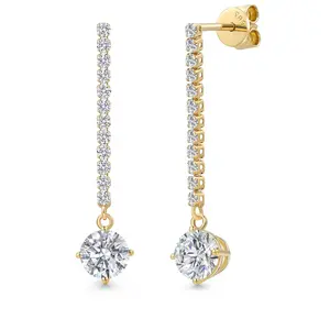 2.50 Cttw 14K Yellow Gold IGI Certified Gemstone Birthstone and Lab Grown Diamond Long Liner Dangle Earrings for Women | 1 Ct Each | D-E Color | VS1-VS2 Clarity | Yellow Gold Chain Drop Earrings
