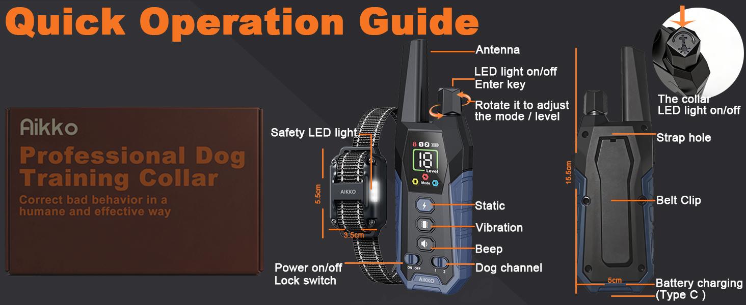 Dog Training Collar with Remote 800M Range, Beep Vibration Safe Shock Waterproof Rechargeable