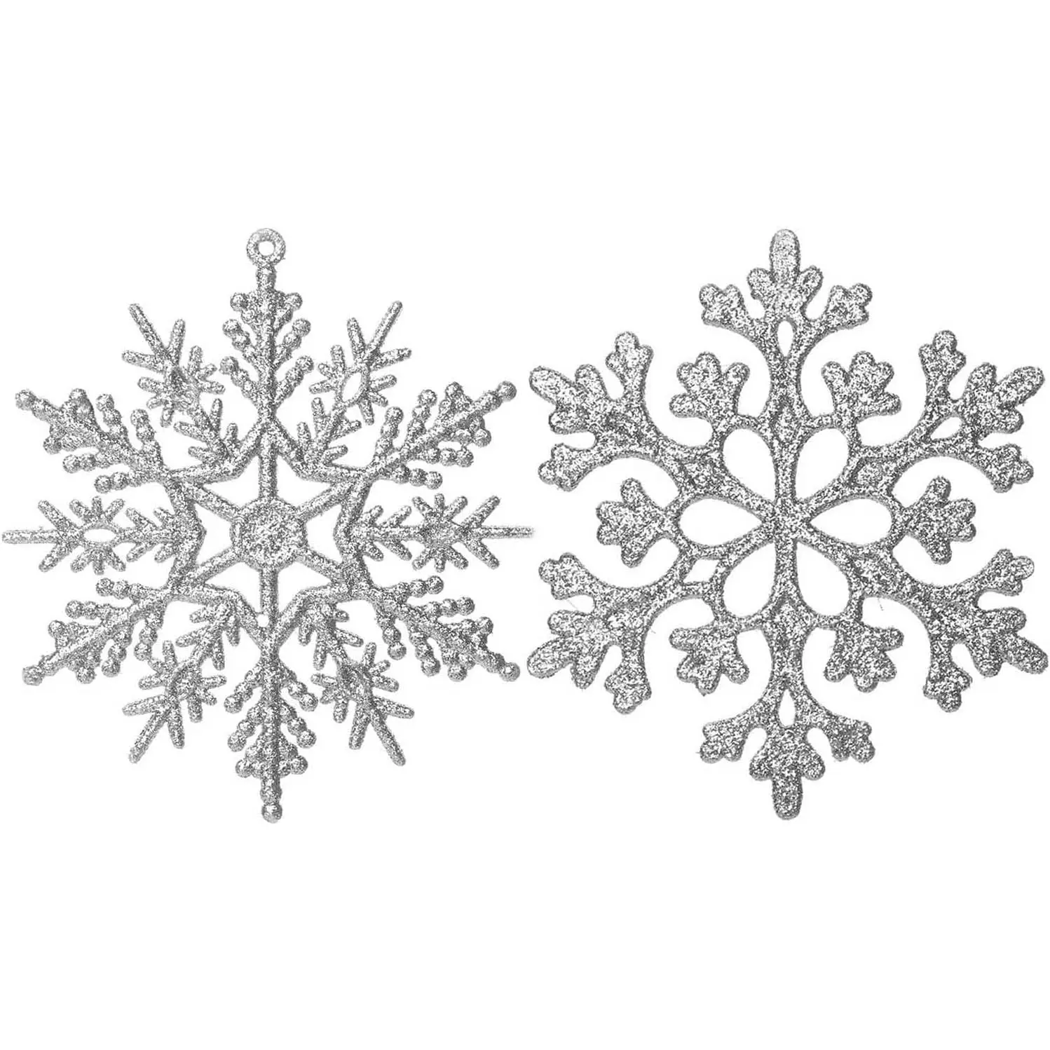 36 Pack Silver Glitter Snowflake Ornaments, Plastic Christmas Glitter Snowflake Winter Wonderland Christmas Tree Decorations, 4 Inch, Silver Eokeanon