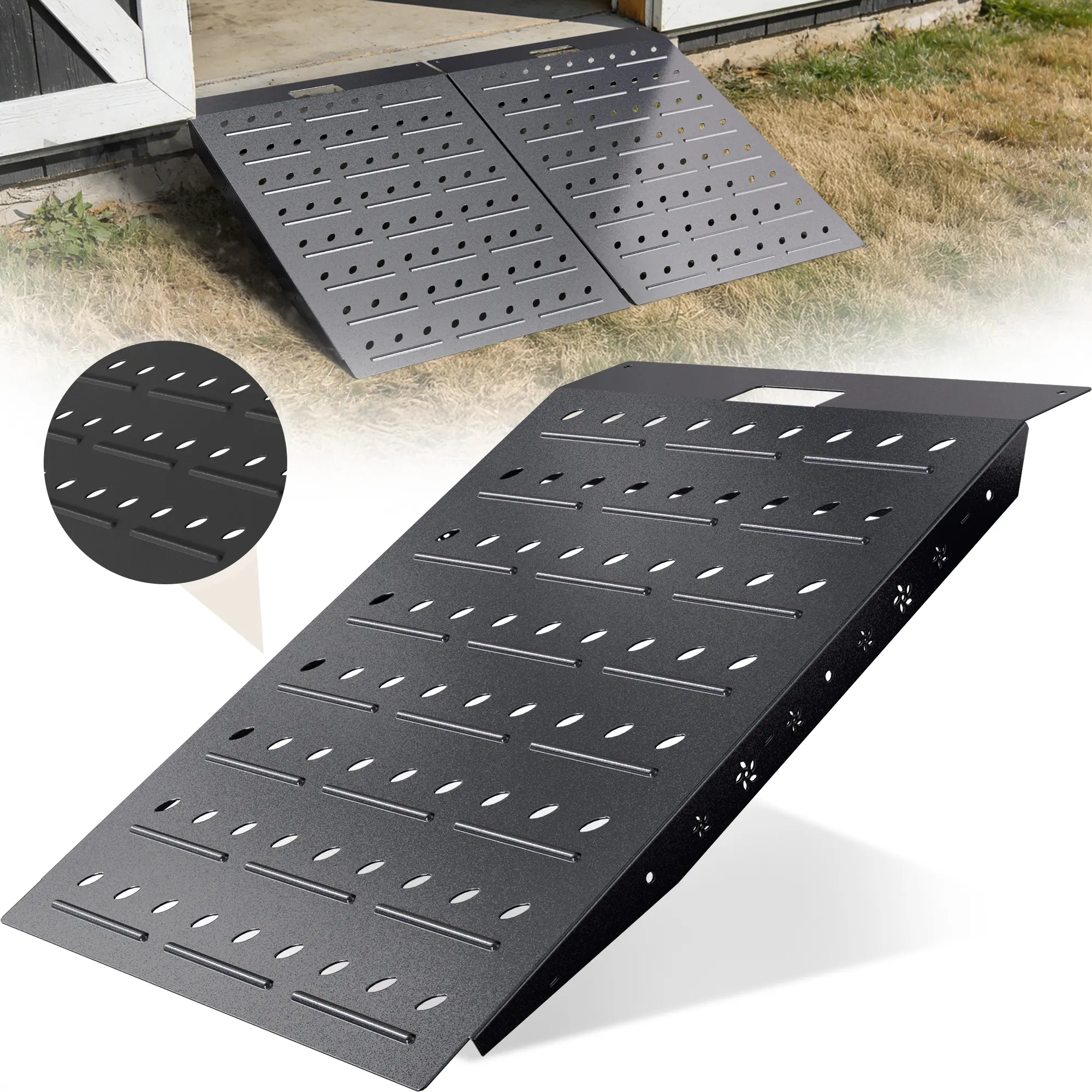 36" x 24" Shed Ramp - Black Loading Ramp for Riding Mower, 1 Pack Ramps for Shed，900 LB Capacity Alloy Loading Dock Ramp for Garages, Barns