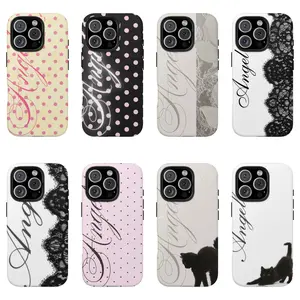 Y2K Coquette "Angel" Script Phone Case|Pink Polka Dot Aesthetic Protective Cover For iPhone 17 Pro Max 16 15 14 13 12 11 for Samsung S21 S22 S23 S24 S25 S26 Phone Case|Tough Phone Case