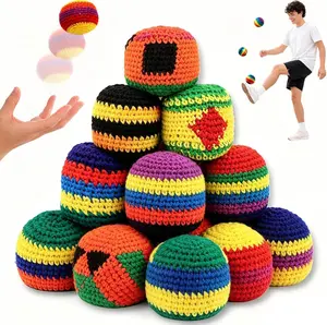 Colorful Crochet Footbag Set – 3PCS Knitted Kick Balls for Kids & Adults, Handmade Toss Bags for Playground, Parties & Travel