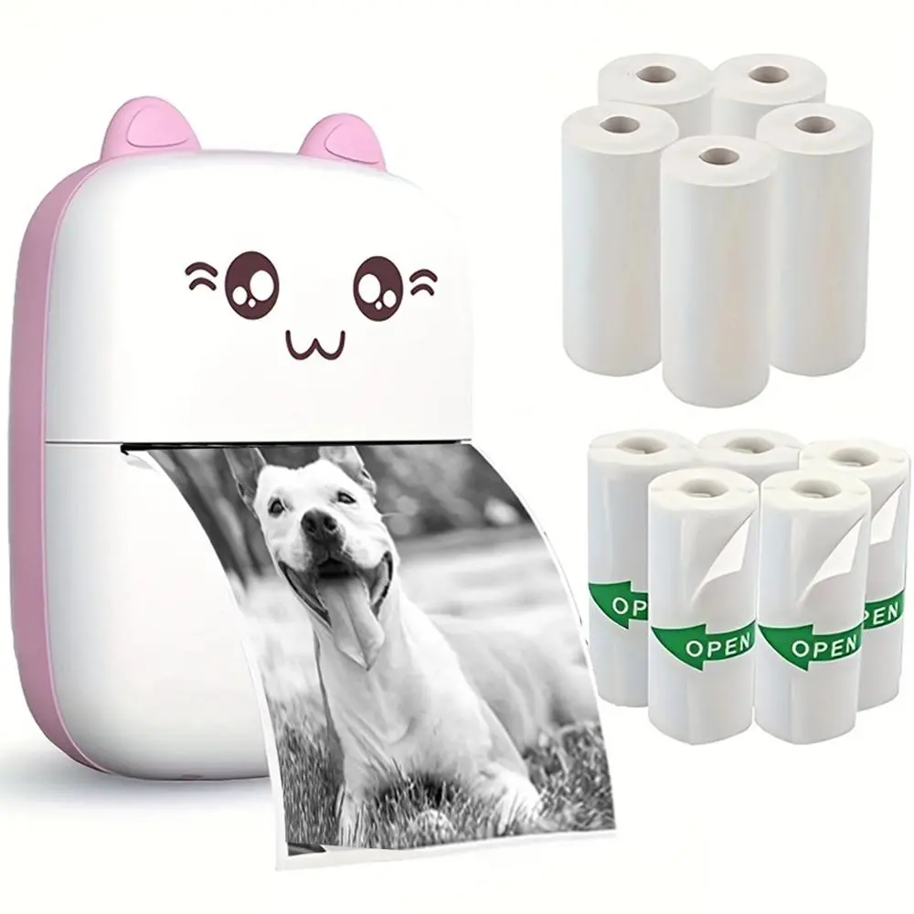 Portable Mini Thermal Printer, Portable Handheld Printer, 1 Count Instant Photo Printer With 10 Rolls Paper, Small Bluetooth-compatible Wireless Multi-purpose Photo Printer