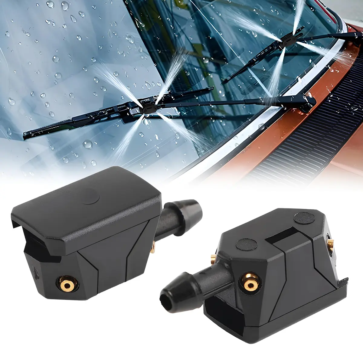 DABATR 2 PCS Front Windshield Washer Nozzles, 4-Hole Spray Wiper Arm Sprayer, 5mm Inlet Left & Right Washer Squirter Replacement, Universal Car Accessories