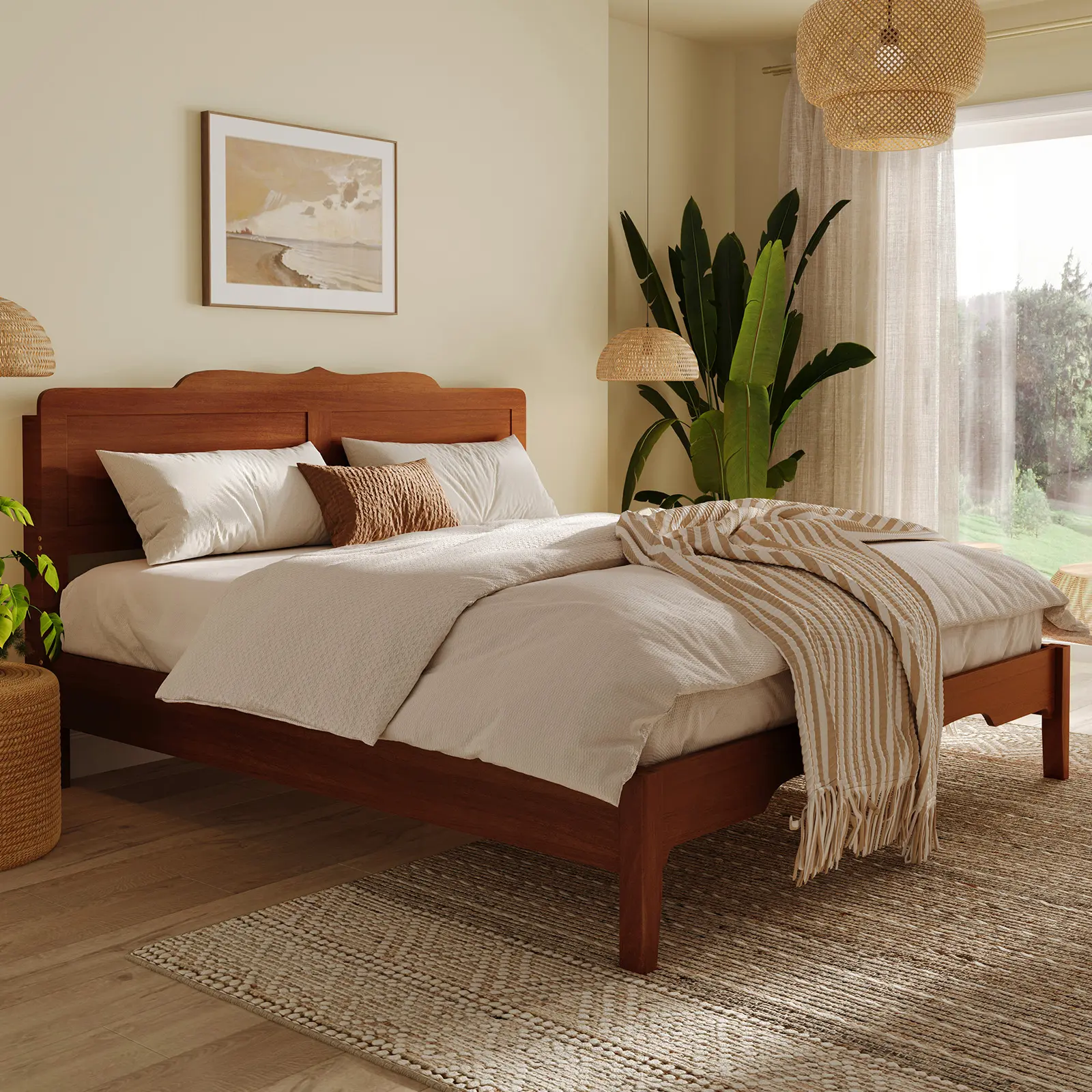 [Summer Sale Deals] Belffin Queen Size Bed Frame and 47'' Headboard, Wooden Japanese Platform Bed with Wood Slats, Modern Bed Frame with Storage&Charging Station, Easy Assembly, Noise Free, Natural