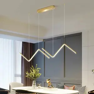 Simple LED chandelier home decoration lamp gold 90cm chandelier stepless dimming aluminum lightning wire chandelier suitable for living room, corridor, balcony, restaurant, bar, kitchen island and bedroom decorative lamp Home Decor Lighting