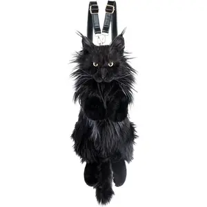 Cat Shaped Backpack - Handcrafted Animals Bag, Black Cat Plush Bag with Adjustable Shoulder, Crossbody, and Backpack Straps