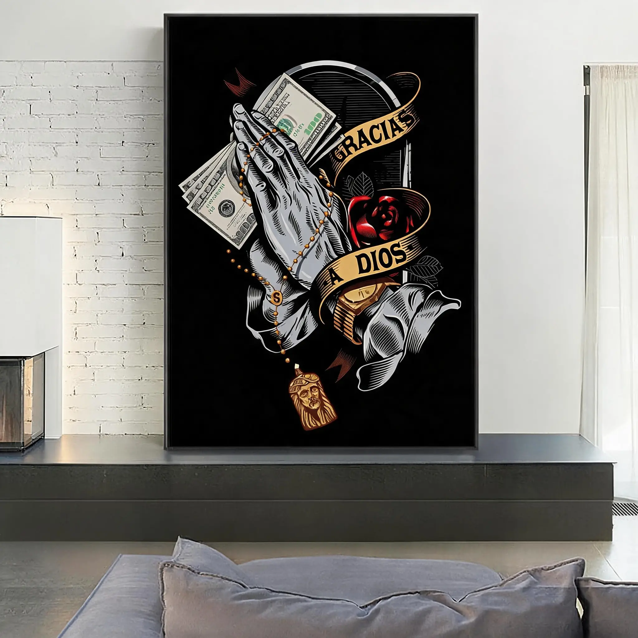 Prayer Hand Gracias a Dios Print, Christian Praying Hands Money Poster, Boho Nature Growth Wall Art, Home Decor for Room Blank Wall Decor Solutions