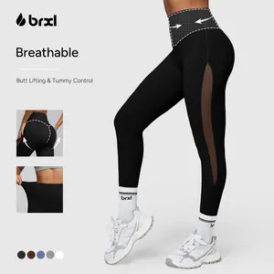 BRXL Women's High Waist Compression Leggings - Tummy Control, Breathable Mesh Panels, Tight Sporty Leggings, Breathable Sporty Bottoms, Stretchable Activewear, Shapewear for Workout Yoga
