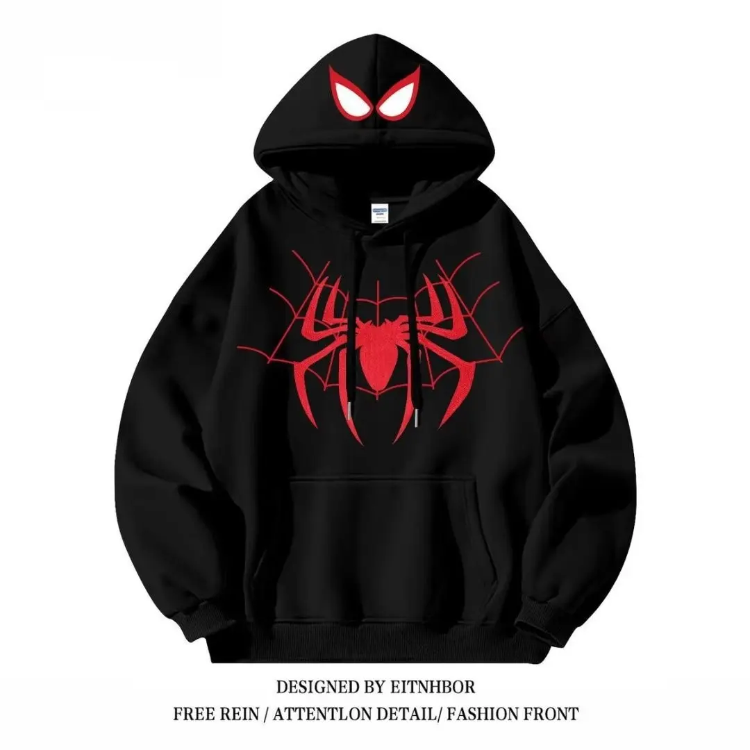 Oversized Spider Graphic Pullover Hoodie for Men, Cool Spider Eyes On Hood Design Casual Streetwear Sweatshirt, Hip Hop Long Sleeve Hooded Top For Daily Wear