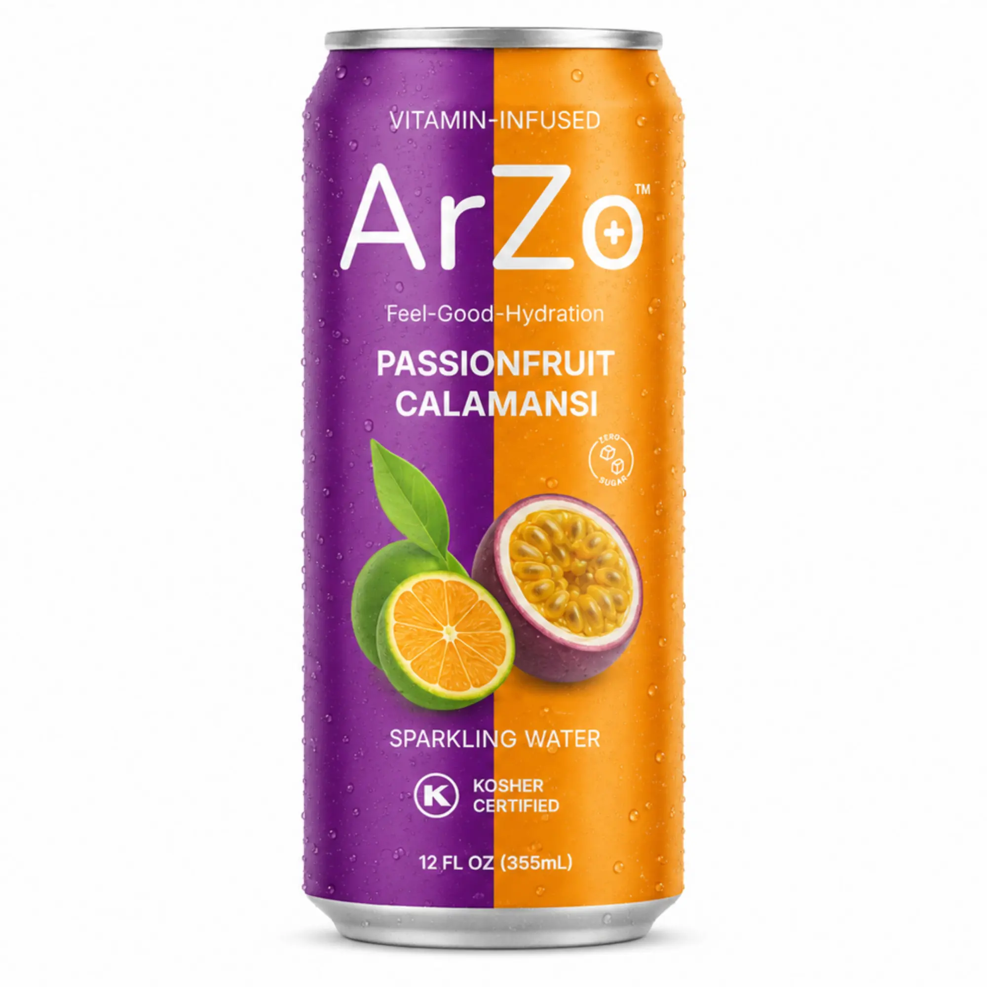 8 Pack Passionfruit Calamansi Vitamin Infused Sparkling Water by ArZo Water - Organic, Vegan, Zero Sugar & Calories, Immunity & Stress Support, Refreshing Flavors, 12 Oz