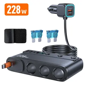 9 in 1 228W Car Charger Adapter PD QC3.0 Charge Independent Switches DC Cigarette Outlet PD 3 Socket Cigarette Lighter Splitter