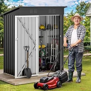 Yitahome Metal Outdoor Storage Shed 5x3ft, Lockable Tool Sheds Storage with Air Vent for Garden, Patio, Lawn to Store Garbage Can, Lawnmower, Dark Gray