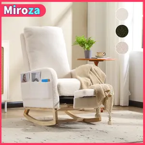 Comfortable Rocking Chair Nursery Comfy Accent Chair, Mother's Day Gift, with High Backrest Upholstered Living Room Chairs with Side Pocket Armchair Reading Chair for Bedroom Nursery Office