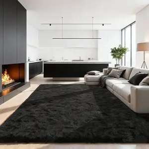 Luxurious Plush Area Rug - Ultra-Soft, Thick Faux Fur Mat in Sleek Gray with Black Accents, Perfect for Bedroom & Living Room Decor, Easy Care Polyester, Living Room Rugs Large Size
