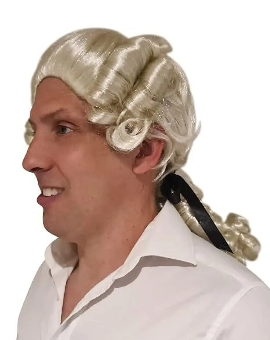 HandinHandCreations Synthetic Costume Wig, Colonial Lawyer Long Wave White Wig, 1 Size for Judge Washington Hamilton Presidential Halloween Cosplay, Synthetic Wig