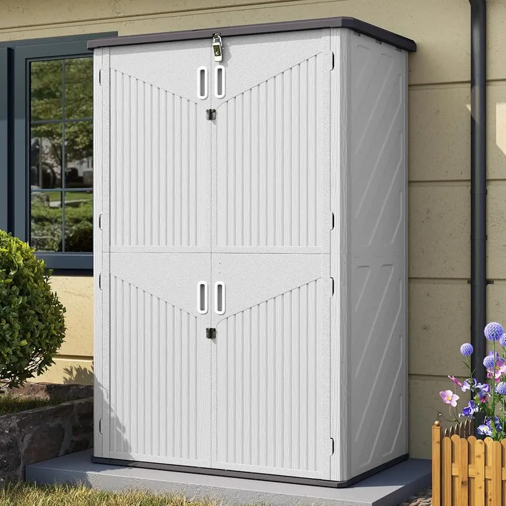 Aoxun Waterproof Plastic Outdoor Storage Shed - Trusted Brand, Higher Rating Storage Solution with 21/25/64 Cu.Ft Widened Vertical Cabinet, Floor, Connection Bars, 4-Door Design, Anti-Toppling Bottom, Easy Assembly for Patio, Garden, Garden Building