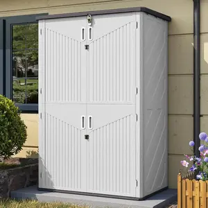 Aoxun Waterproof Resin Outdoor Storage Shed - 21/25/64Cu.Ft Widened Vertical Cabinet with Floor, Easy to Assemble, for Patio & Garden Use, Garden Tools (Grey)