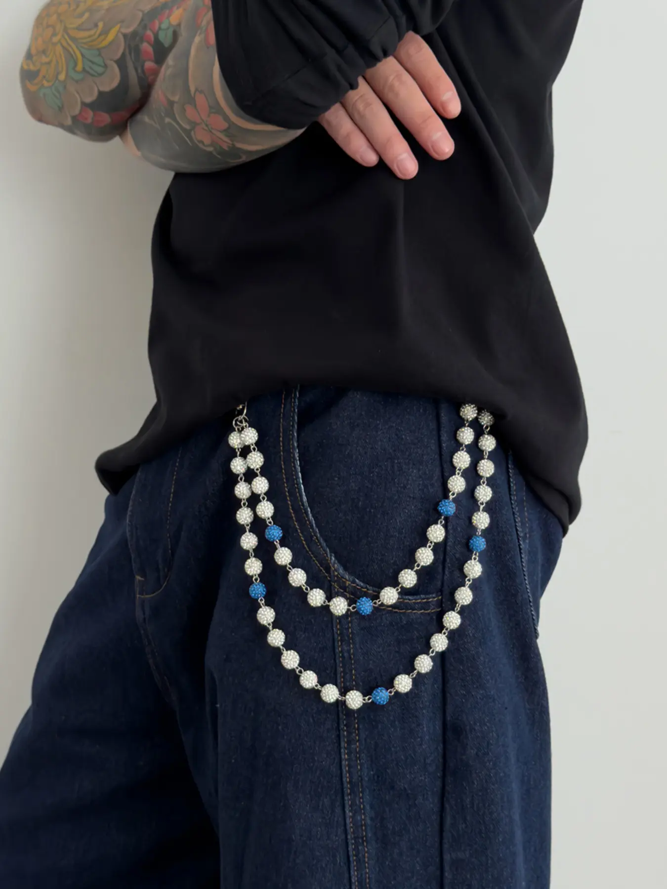 Men's Blingbling Layered Rhinestone Chain Waist Belt, Rhinestone Decorated Punk Style Belt, Punk Hip Hop Body Chain Accessory, Fashionable Pants Decoration for All Seasons