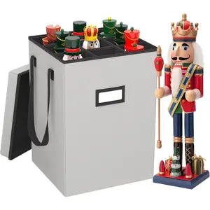 Christmas Nutcracker and Figurine Collectible Storage Box, Christmas Storage Box Ornaments up to 9-16" , Holiday Christmas Decor Organizer with Adjustable Dividers, Nutcracker not Included(Gray)