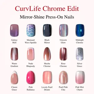 CurvLife Chrome Glow Collection Press-On Nails – 30PCS Oval & Almond, Pink Pearl, Chameleon, Mirror & Metallic Chrome Finish, Glossy Jelly Shine, Non-Toxic Reusable Nails, Easy Application, Salon-Quality Chrome Nails for Everyday & Trend Wear