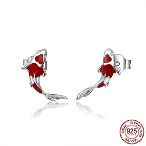 S925 Red Koi Stud Earrings