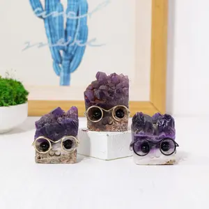 Natural Crystal Amethyst Pet DIY Handmade Crystal Carving Hedgehog, Fengshui Sculpture for Pet Memorial Ornament, Home Garden Decoration, Natural Stone Decor