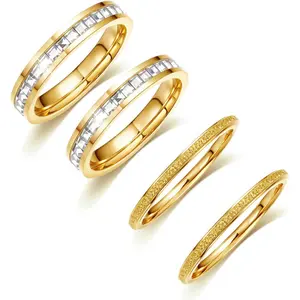 4 Pack 14K Gold Plated Stackable Rings for Oura Ring Gen 4/Oura Ring Gen 3, Cubic Zirconia Simulated Diamond Bling Stacking Bands for Women, Smart Rings Accessories-USA