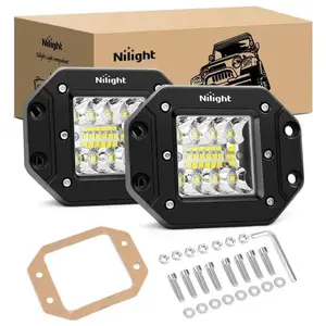 Nilight 2PCS 42W Flush Mount LED Light Pods Spot Flood Combo Beam 7800LM for 4x4 Offroad Truck SUV Backup Reverse Driving Headlamp Mount on Bumper Grille