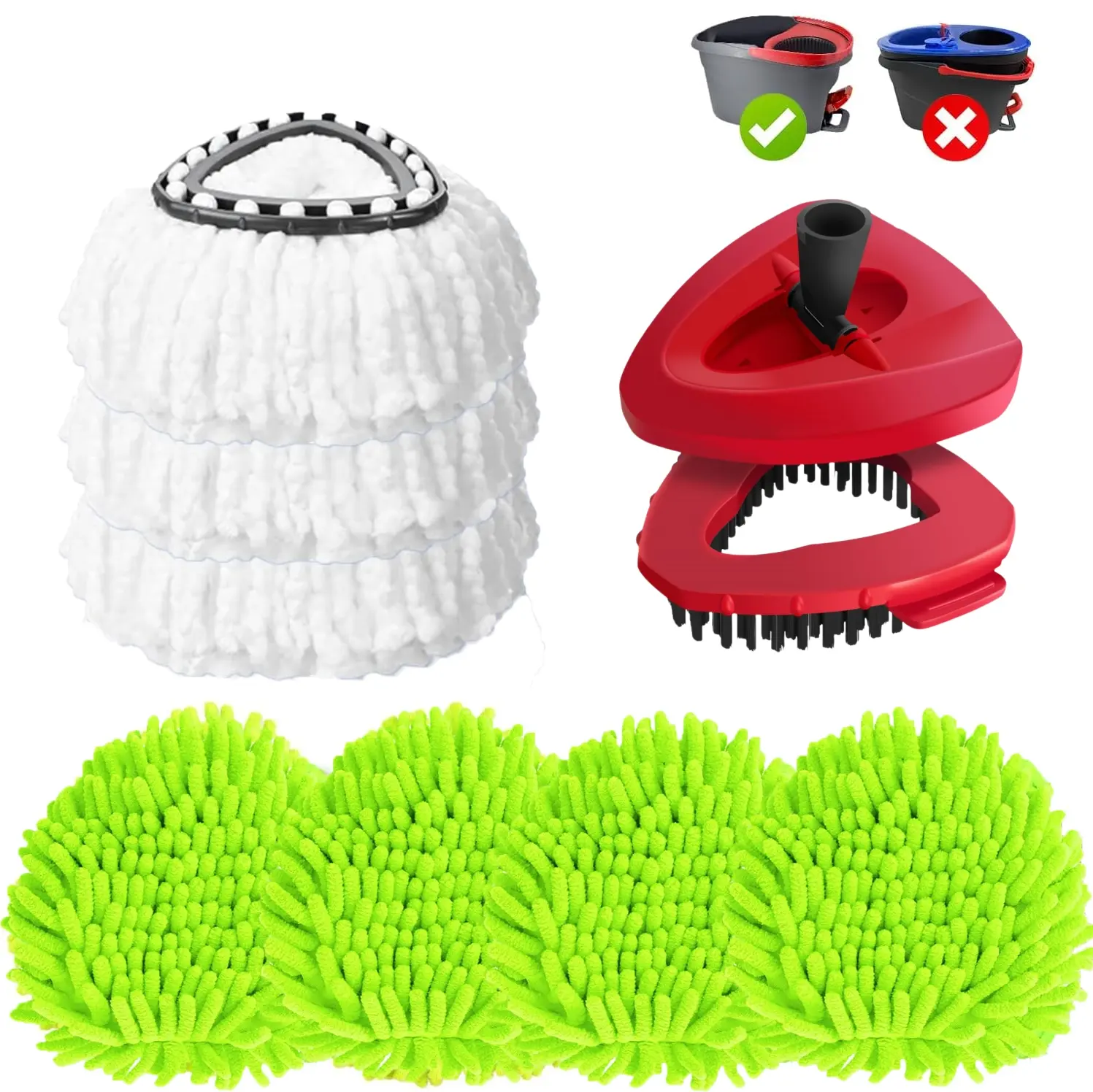 9 Pack Mop Heads Replacement for Ocedar EasyWring 1 Tank Spin Mop System,Include 3 Microfiber Spin Mops Replace Head&4 Chennile Mops Head Machine Washable with Scrubber Mopp Head and Base for Cleaning