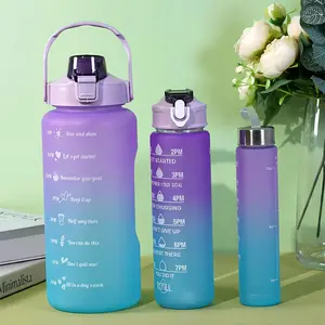 Gradient Sports Water Bottle Set, 3 Counts/set Large Capacity Water Bottle with Straw & Time Marker, Leak Proof Drinking Bottle for Outdoor Sports, Gift, Personalized Water Bottles