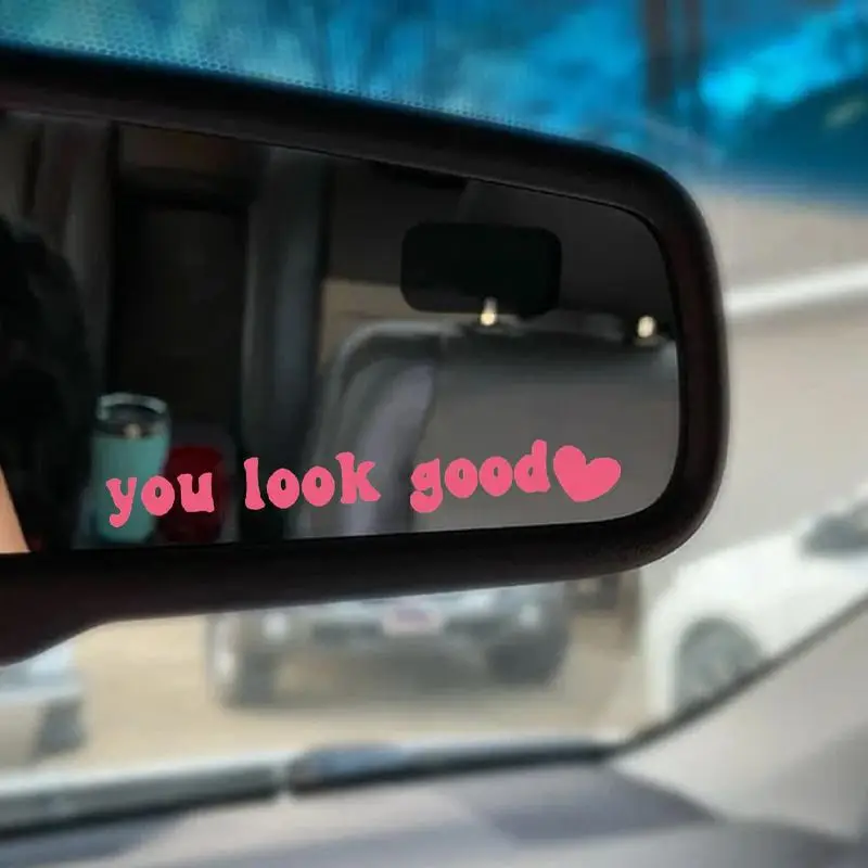 You Look Good Car Stickers for Summer Gift, Cute Heart Car Rearview Mirror Decorative Sticker, Car Accessories