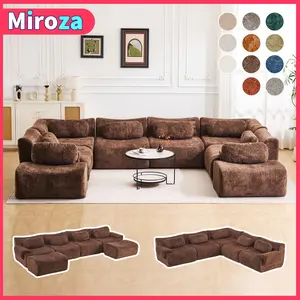 【Multi-Package Delivery】184" Luxe Wave-Shaped Modular Sectional Sofa, Premium Short-Pile Fabric Convertible Sofa Bed with Ottoman, Boneless Sleeper Couch, Multifunctional Modern Sofa for Living Rooms/Offices/Apartments/Party Venues