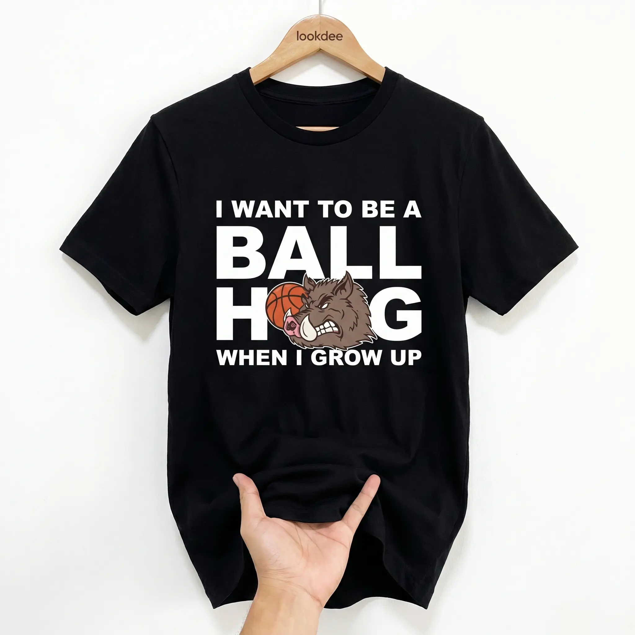Men's Classic 100% Cotton Oversized Unisex Short-Sleeve Rib Crew Neck T-Shirt, "I Want To Be A Ball Hog" Funny Basketball Digital Graphic Apparel, Casual Wear Sports Top