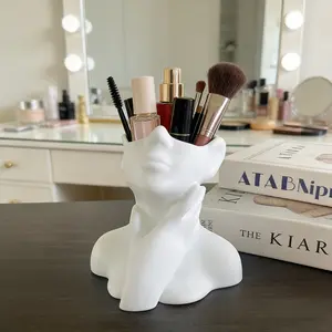 Creative Face Art Storage Bucket, Pen Holder, Makeup Brush Organizer Desktop Decoration, Desk Decor, Office Supplies, Office Desk Accessories, Desk Tidy