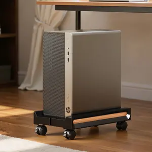 FULKUN Adjustable Mobile CPU Stand Ventilated PC Tower Holder with Locking Caster Wheels for Office Gamers Students Workstation 7.4-12.5 Inches Width 80LB Load Capacity