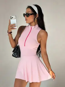 SLYNVIA Charm Womens Sleeveless Macaroon Pink Sports Dress with Built In Shorts Tennis Golf Running