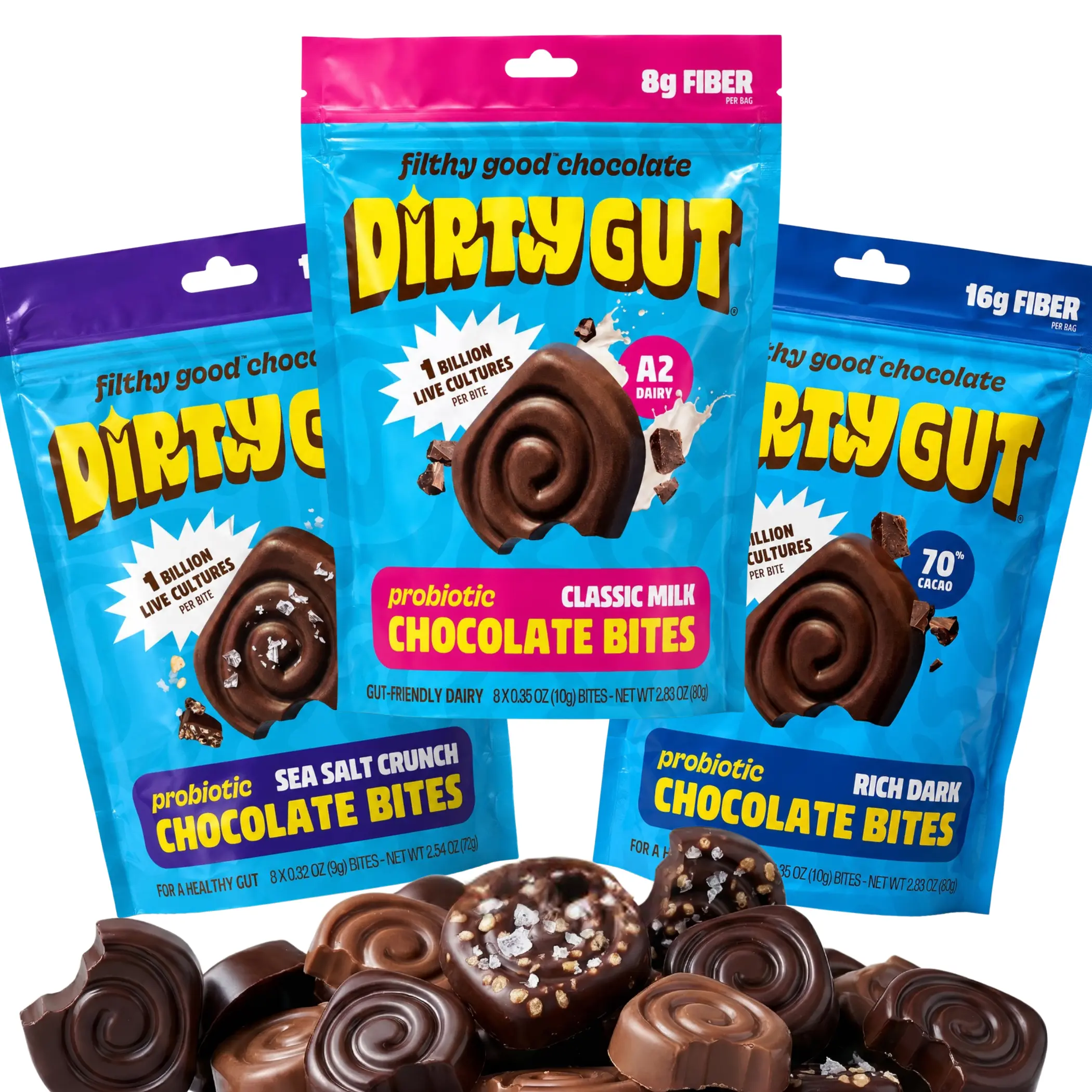 Probiotic Chocolate Bites - Variety Pack (3 Bags) - Gut Friendly, Sweet Treat, High in Fiber
