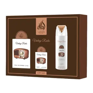Lattafa Pride Vintage Radio for Unisex 3 Piece Fragrance Gift Set (3.4 Ounce, Eau de Parfum Spray + 0.65 Ounce, Eau de Parfum Spray + 6.67 Ounce, Deodorant Spray)